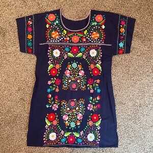 NWOT Size Large navy embroidered Mexican dress